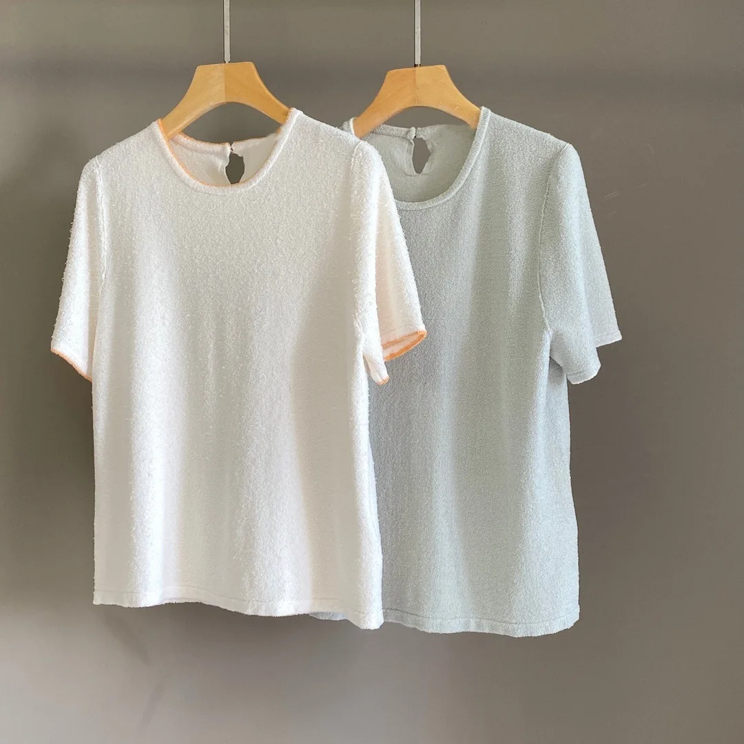 

2025 Spring And Summer New Round Neck Silk Cotton Comfortable Fashionable All-Match Casual Solid Color Short Sleeve T-Shirt Tops