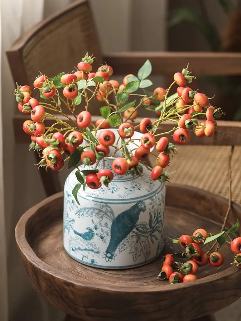 

Flower and bird blue and white porcelain vases, ceramic antique celadon painted flower arrangements, living room