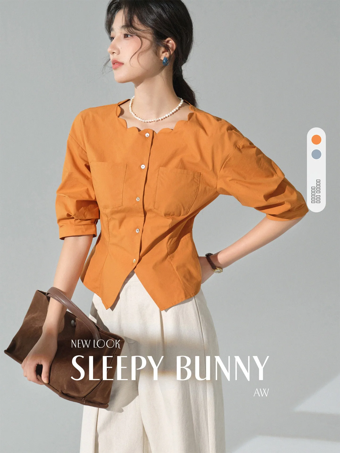 

Pure Cotton Orange irt Women's Slim Fit oulder Drop Long Sve irt Outerwear Waist Inward Top Spring Season f Sve