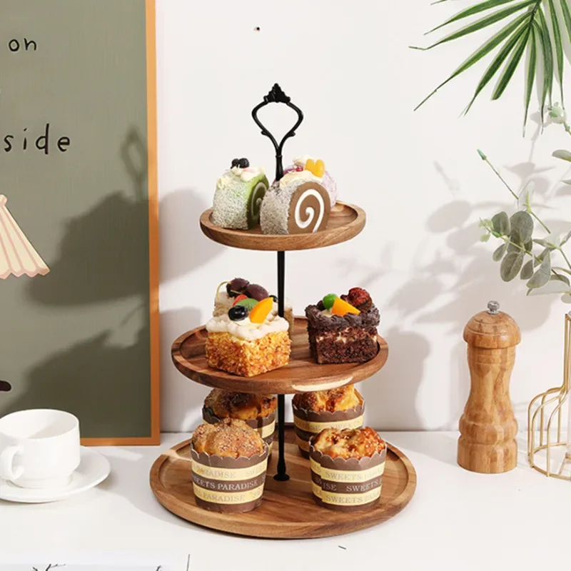 Cake Stand 1PC Wooden Bread Dessert Stand Ornament Fruit Plate Multi-tier Tea Candy Stand 2/3 Tier Solid Candy