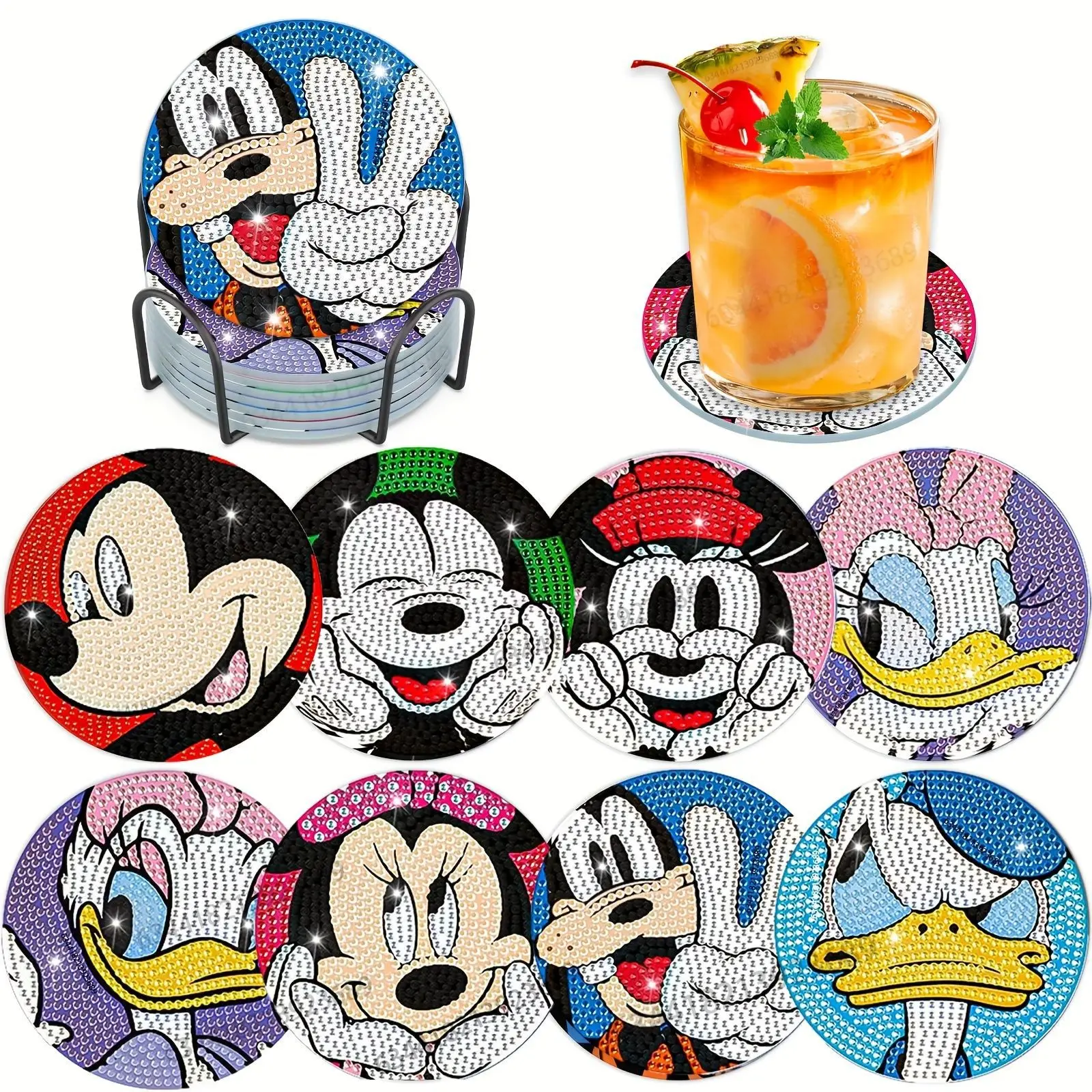 

Donald Duck Minnie Mickey DIY Diamond Painting Coasters with Holder Cartoon Character Souvenirs New Arrival