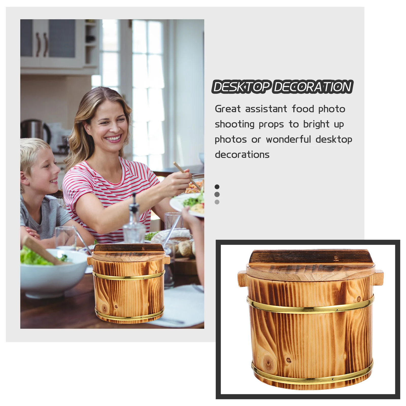 Wooden Barrel Rice Bowls Kitchen Food Container Containers with Lids Cooked Sushi Bucket Display