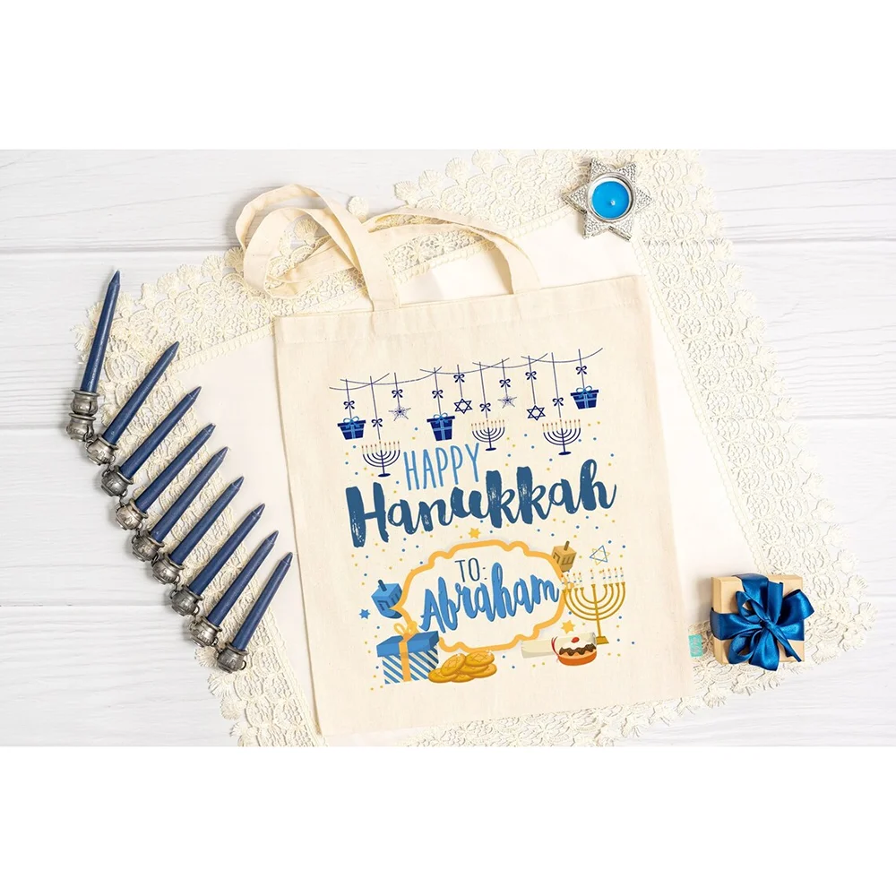

Холщовая большая сумка Chanuka на заказ, праздничная подарочная сумка Chanuka, Шабат, Новый год, Рош Хашань, еврейский праздничный подарок, сувениры для вечеринки