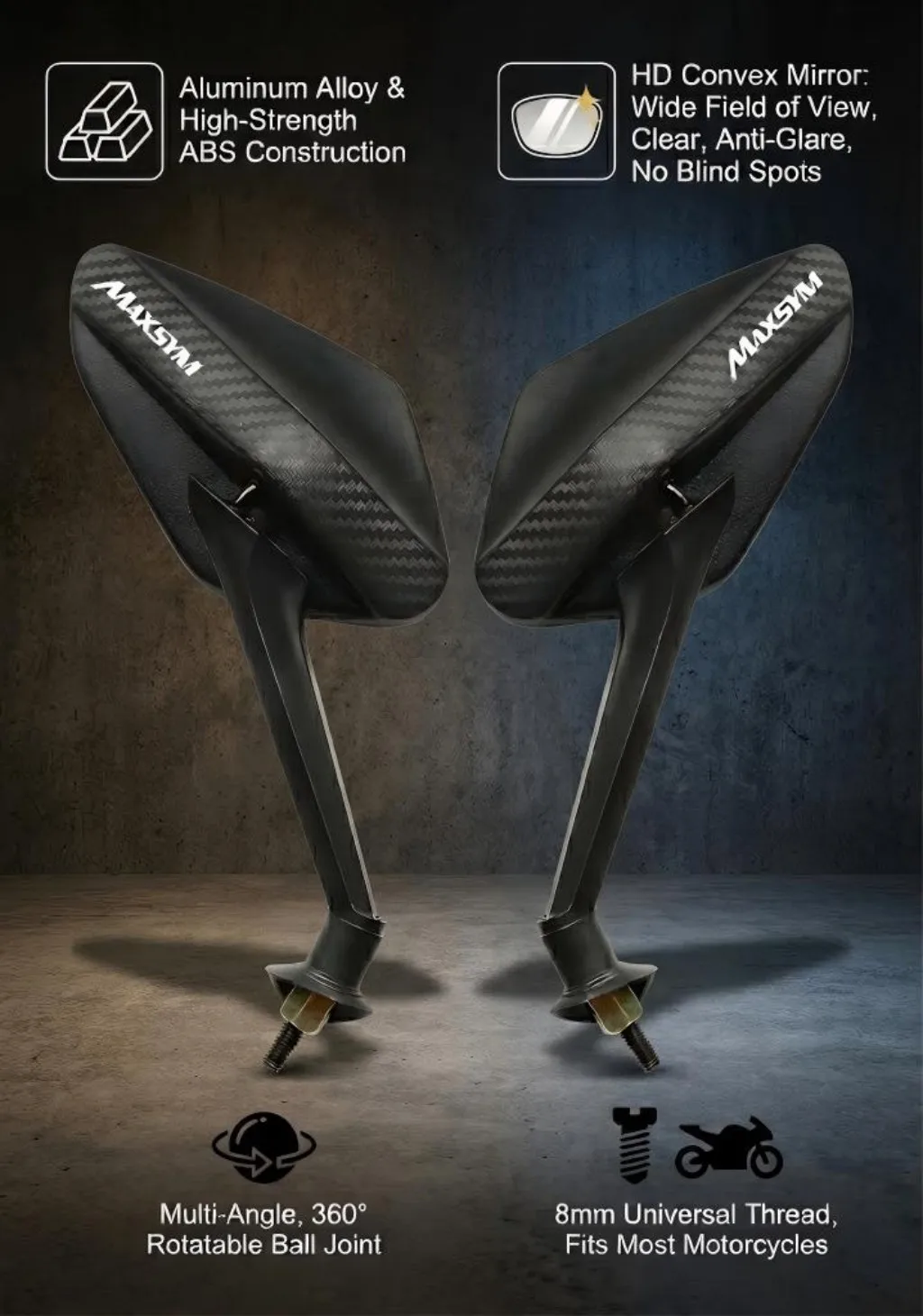 

Для SYM MAXSYM TL 500 508 Maxsym TL500 TL508 обновление максимальная долговечность углеродное волокно антибликовое внедорожное зеркало заднего вида