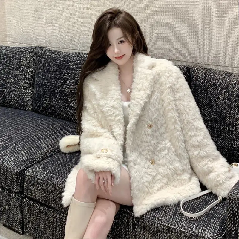 Women's Loose Lamb Fur Jacket Plush Faux Fur Coat Street Style Outerwear Winter Warm Casual Fashion plus Size Coat - view 4