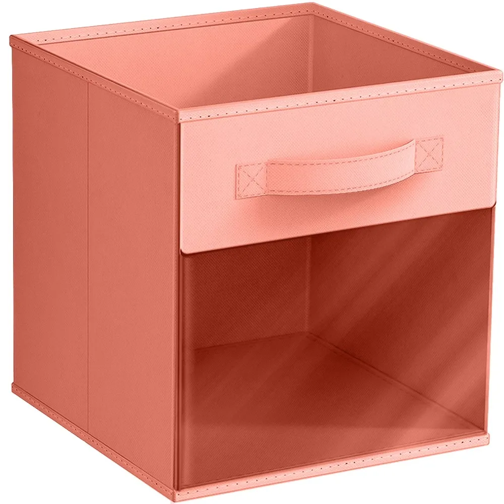 11 Inch Collapsible Fabric Storage Bin with Clear Window, Pastel Orange, Foldable Closet Organizer, Home Organization Box for Bedroom, Bathroom, Living Room, Nursery, Kids Room, Toy Storage Container
