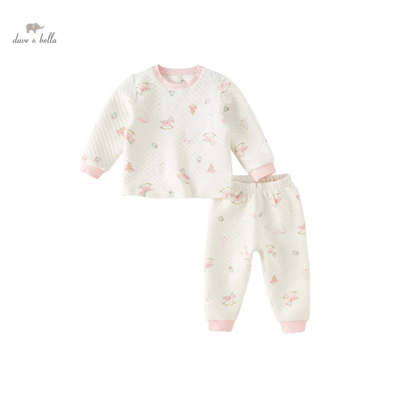 Dave Bella Children Girl's Boy’s Pajamas Suit 2023 Autumn Winter New Fashion Casual Cotton Comfortable Cute Two-Piece DB4237617