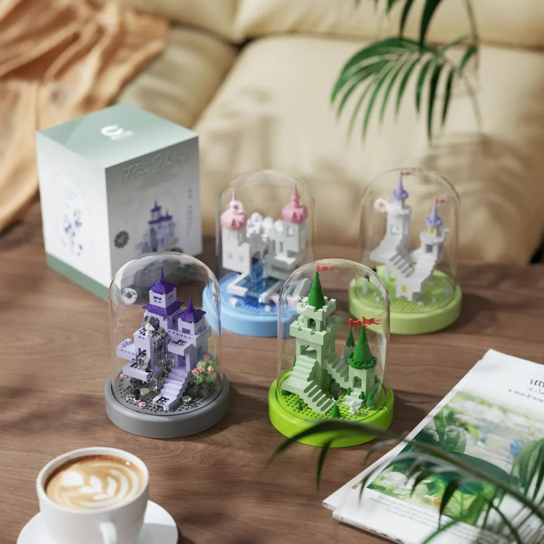 Idéia arquitetura micro bloco de diamante contos de fadas vale castelo tijolos de construção modelo brinquedos de construção nanobricks para crianças presente