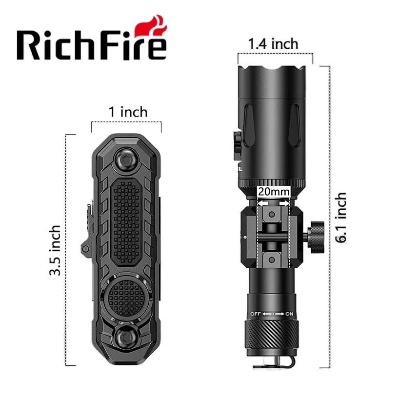 Richfire SFD-06 18650 torcia tattica 1000LM con luce d\'arma ricaricabile Laser a raggio verde per la caccia su rotaia Picatinny