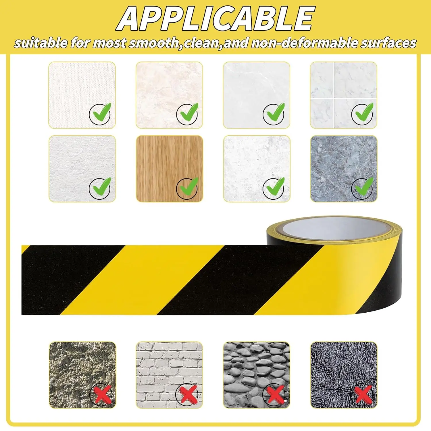 شريط تحذيري للسلامة من المخاطر مقاس 2 بوصة × 36 ياردة شريط تحذير باللونين الأسود والأصفر لفة شريط خطر حاجز مقاوم للماء