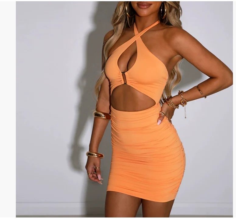 

Spring Faion Hollow out Cross Ne Svel ort Skirt Tight Fit Women's Dr High Waist V-Ne H-ape Single Piece