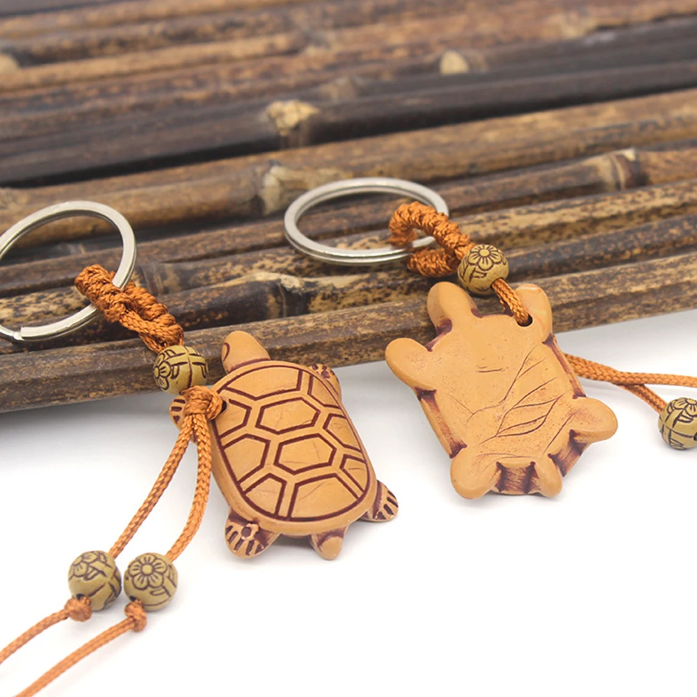 Mini Animal Keychain Creative Resin Tortoise Elephant Horse Statue Key Ring Lucky Amulet Handbag Wallet Charm Fashion Jewellery