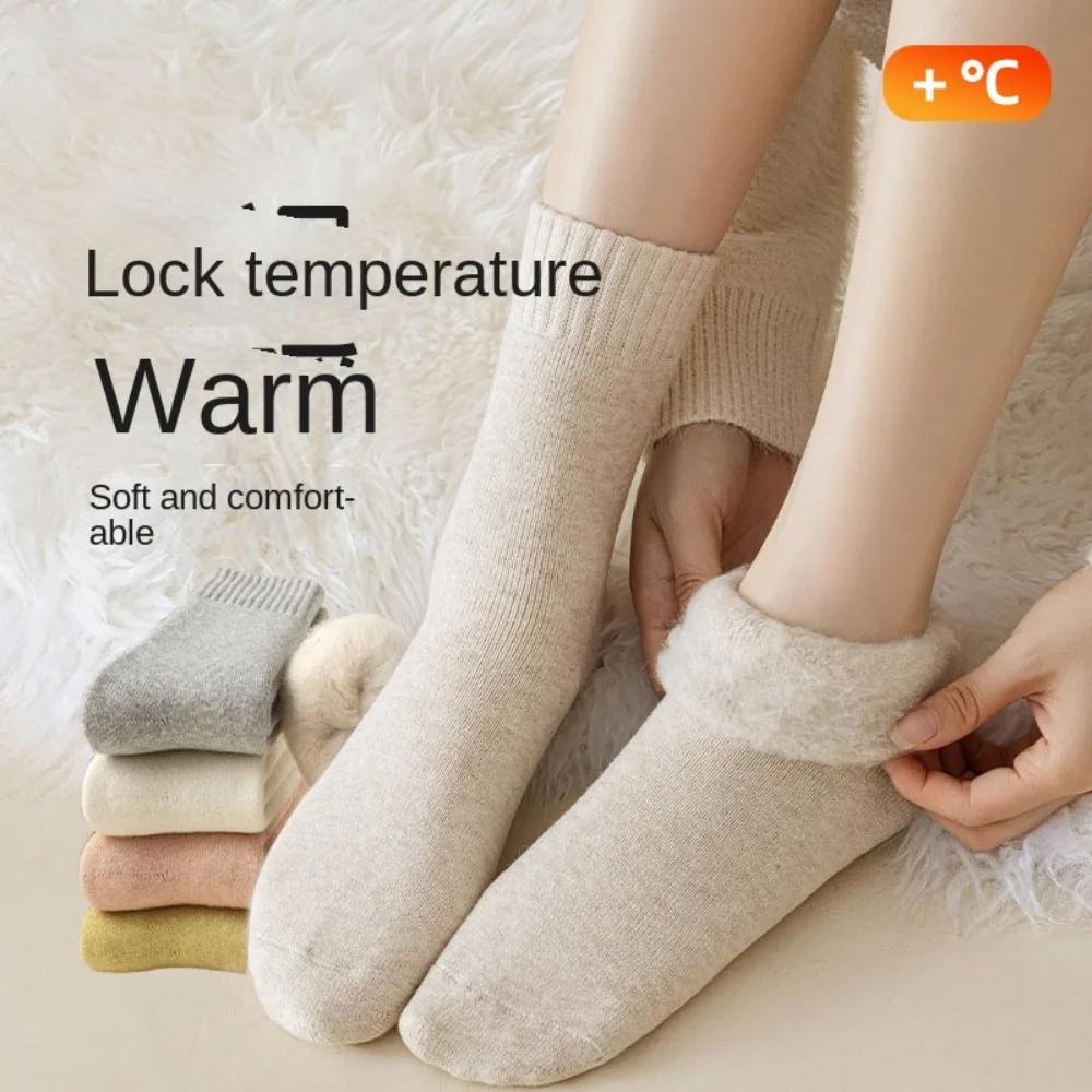 Winter Warmer Seamless Plus Velvet Mid-tube Sock Thicken Brushed Terry Sock Velvet Boots Floor Sock Warmer Soft Keep Warm Tool