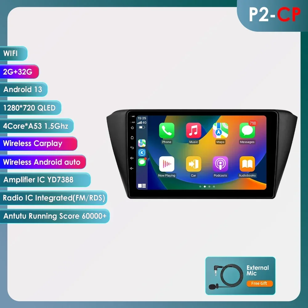 Android Multimedia Speler Autoradio voor Skoda Fabia 3 III 2015 2016 2017 2018 2019 Carplay 4G Wifi GPS RDS Autoradio Stereo DSP