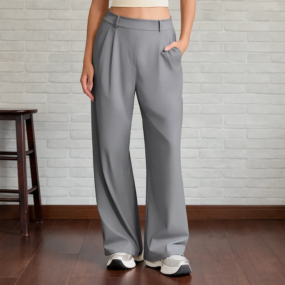 High Waist  Office Ladies Long Pants For Women Casual Fashion Trousers With Pockets Casual Loose Straight Pants Female