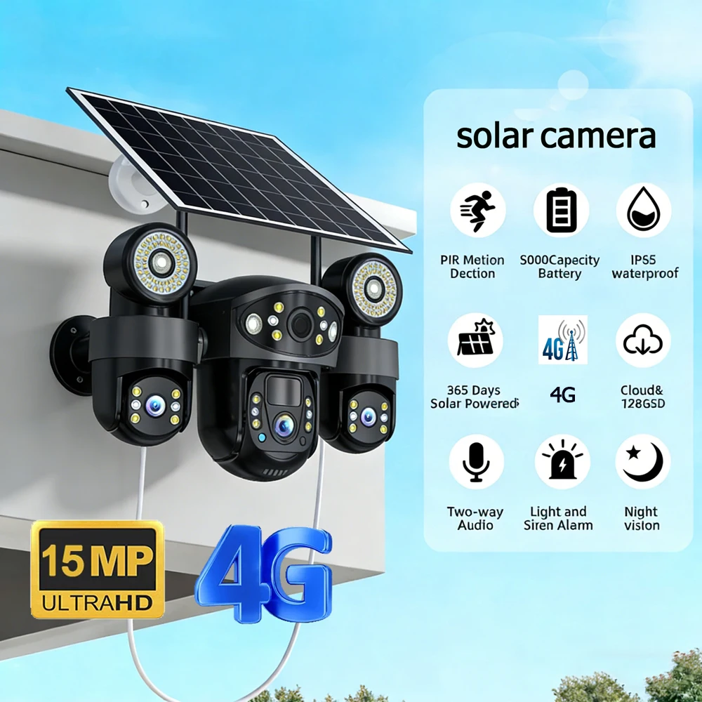 

Solar Camera with 4G SIM 15MP HD Outdoor 10x Zoom PIR Human Detection Camera Night Vision CCTV Security Protection With battery