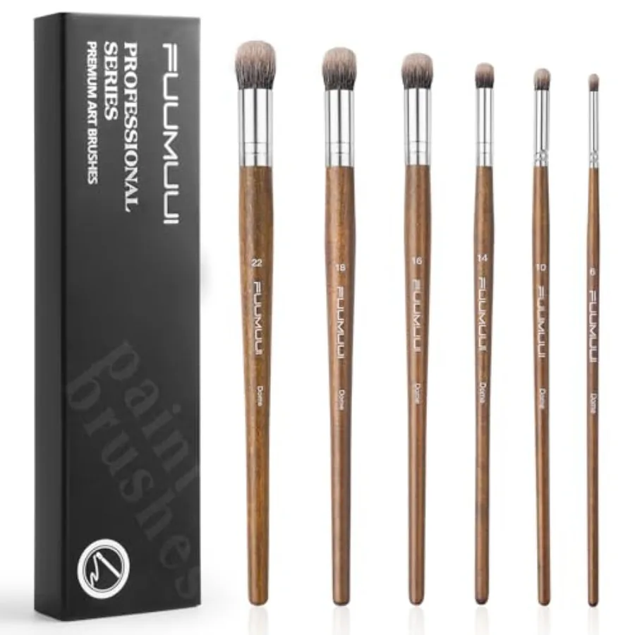 

Professional Paint Brush Set, 6Pcs Natural Badger Hair with Shape Blending Mop Oil Paint Brushes for Acrylic Painting Oil and G