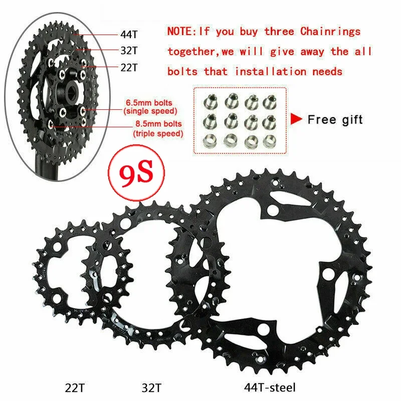 ダブルおよびトリプルクランクチェーンリング,104bcd,64bcdマウンテンバイク,2x10s, 3x10s, 3x9s, 22, 24, 26, 32,バイクチェーン用38、42、44t