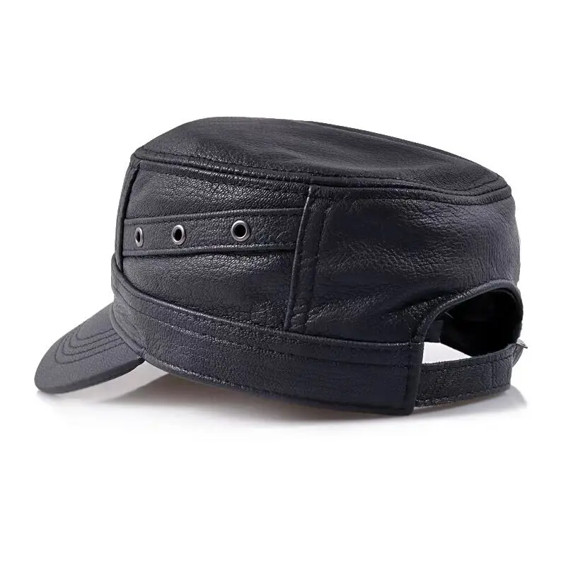 2023 Spring Men Genuine Leather Baseball Caps Male Casual Sheepskin Flat Army Cap Belt Warm 56-60 Flight Hats Adjustable