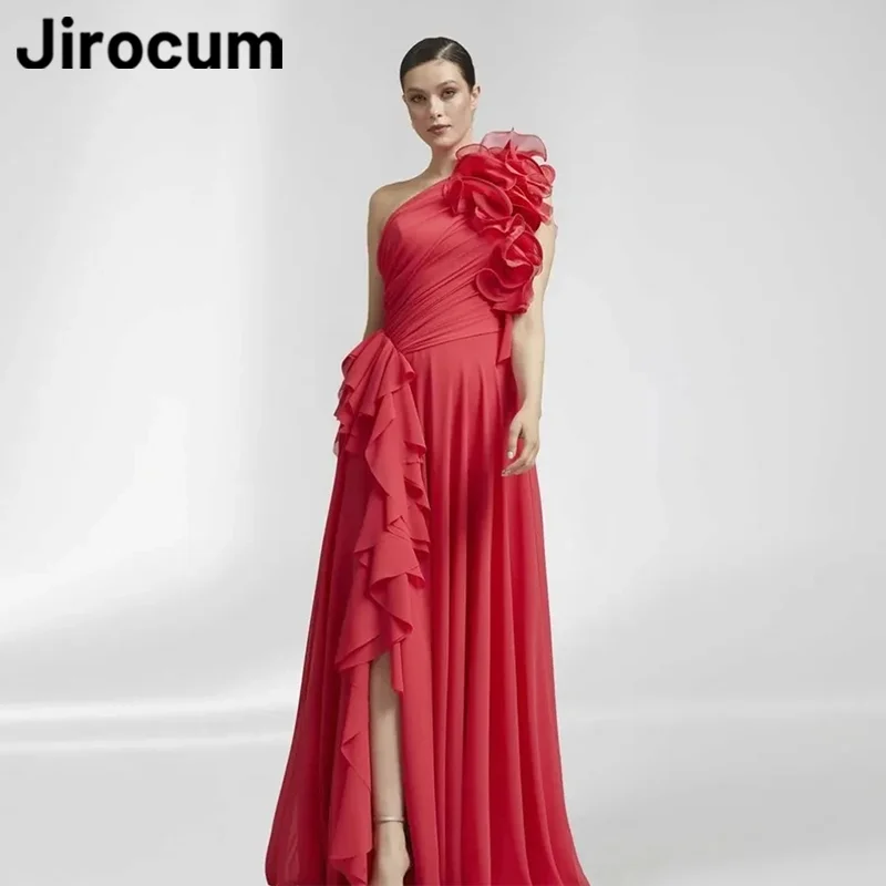 

Jirocum Elegant A Line Chiffon Evening Gown Women's One Shoulder Ruffle Party Prom Dress Floor Length Side Slit Formal Occasion