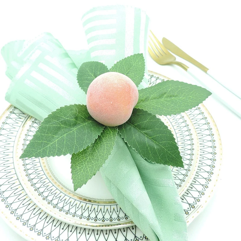Simulação Peach Plant Guardanapo Anel, Fivela De Refeição De Frutas, Hotel Modelo Quarto, Mesa De Jantar, Decoração Do Casamento