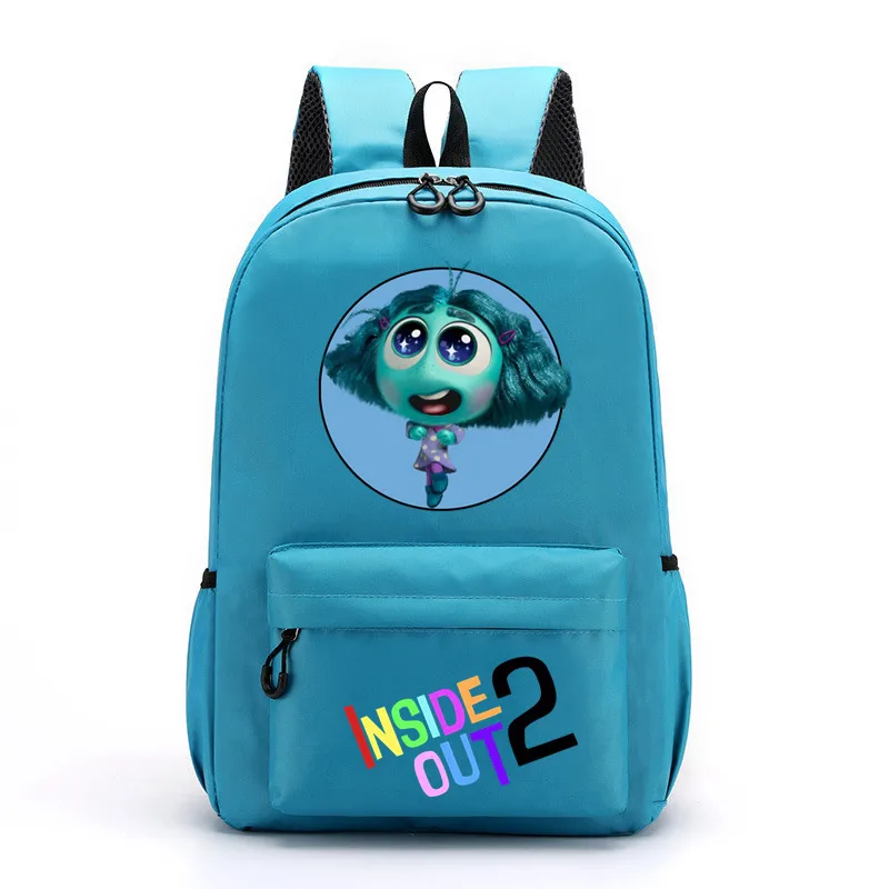 Disney-mochila escolar con estampado de dibujos animados para niño y niña, morral con estampado de dibujos animados de Inside Out 2, bolsa para libros para estudiantes