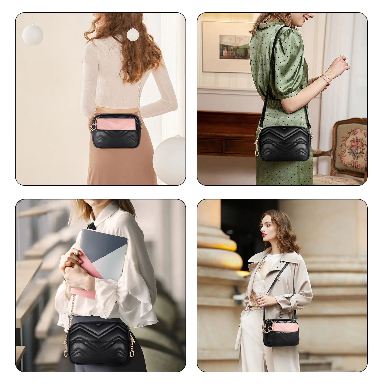 Gepersonaliseerde unieke damestas Crossbody lederen schoudertas Aangepast logo Exclusieve handtas met mini muntzakje Bruiloftspakket