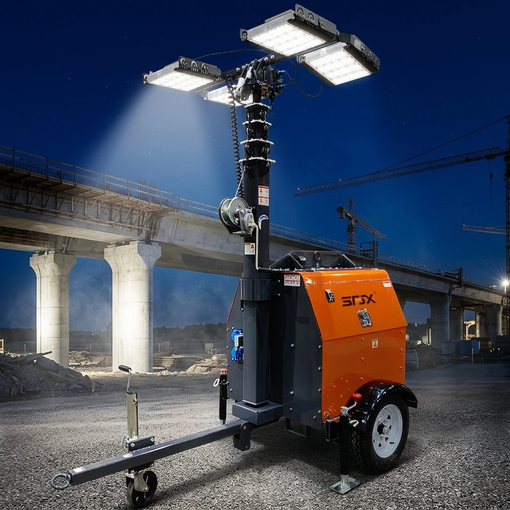 7m Steel Diesel-Powered Balloon Mobile Light Tower For Construction Use LED Lights  Brand Low Maintenance Cost 1 Year