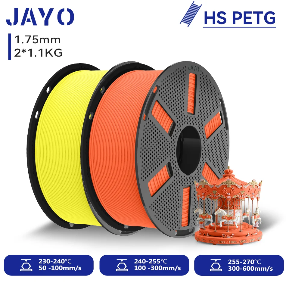 JAYO 2 Rollen Hochgeschwindigkeits-Matt-PETG 3D-Drucker-Filament, Hochfließend 50-600mm/s, Matt-Effekt PETG 3D-Druckmaterial für 3D-Drucker & -Stifte