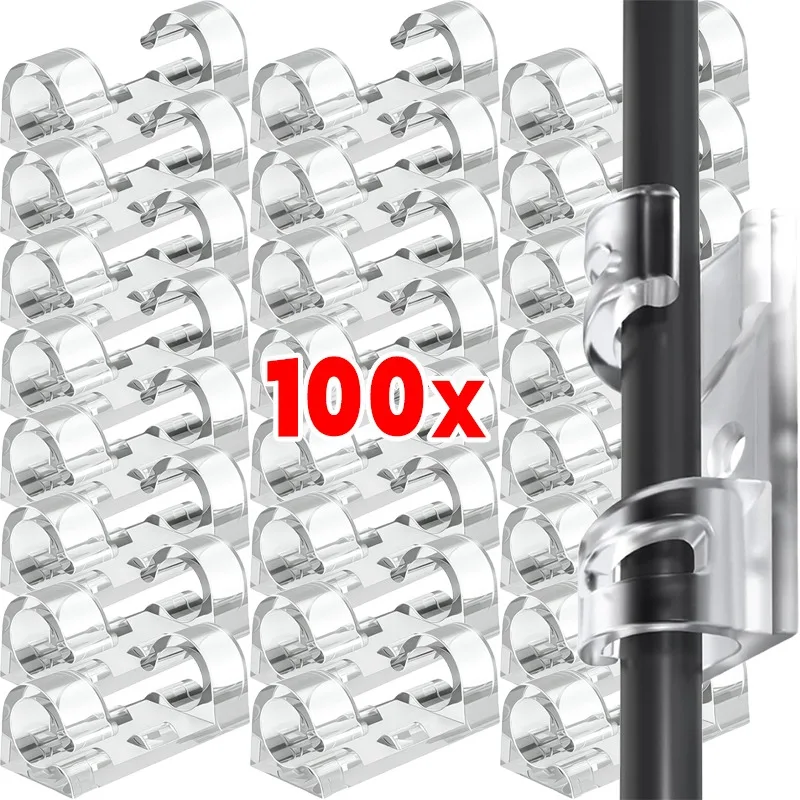 20-100pcs Strong Self-Adhesive Cable Clips for Cable Management TV PC USB Wire Holder Sticky Tidy Organizer Cord Wires Hook