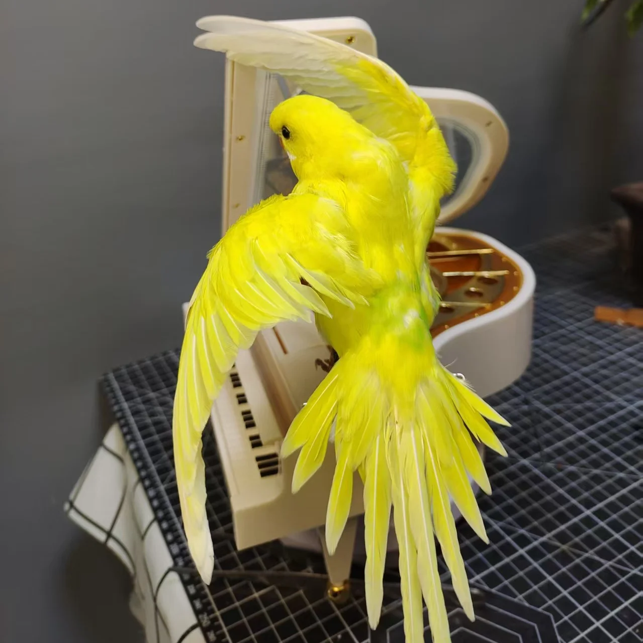 2010 Colorful Dancing Parrot Resin Art Decor with Piano Music Box Handmade Craft Gift for Home Office Christmas Birthday Party