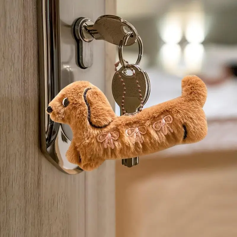 Lindo llavero de felpa Dachshund llavero de felpa cachorro relleno llavero de dibujos animados mochila decoración para aula graduación cumpleaños