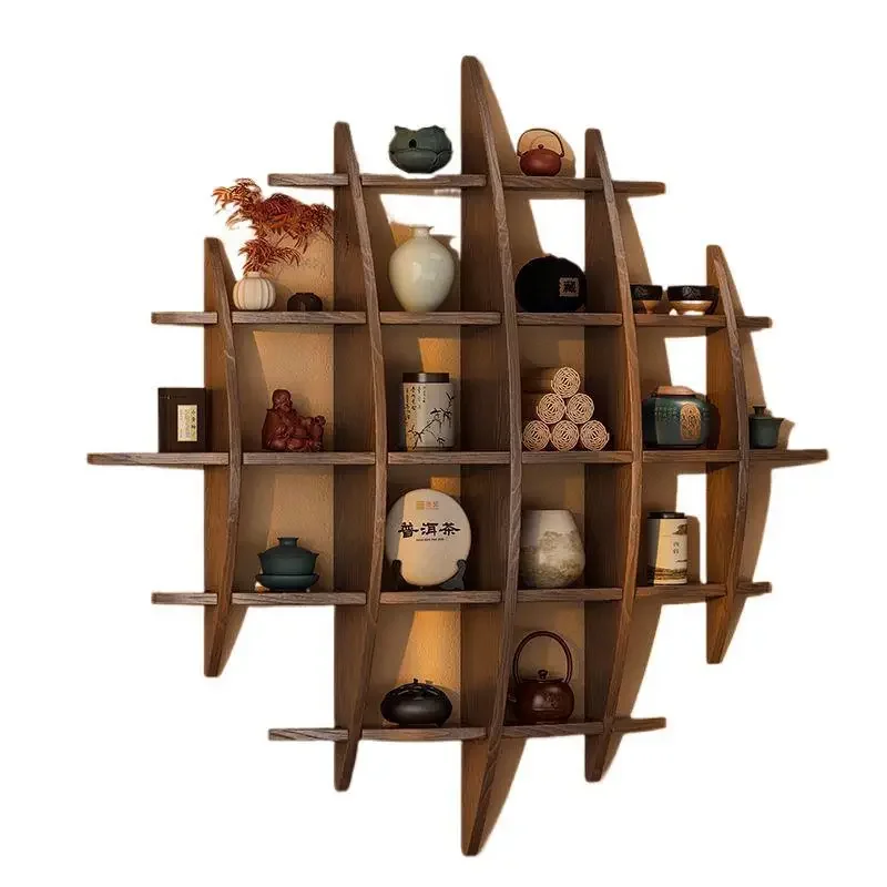 

Solid wood multi-grid shelves, wall-mounted multi-grid teapots and multi-treasure pavilion shelves