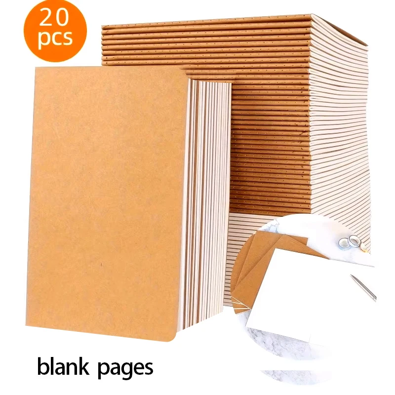 20 Stück A5 Blanko/gefütterte Papier-Tagebuch-Notizbücher mit Kraftpapier-Einband, 72 Seiten Zusammensetzung-Notizbuch, für Reisende, Bürobedarf – Detail 8
