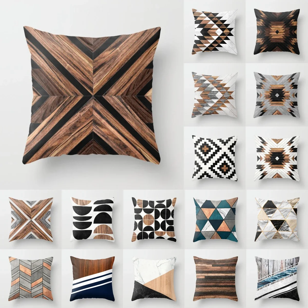 Farmhouse Home Decor Sofa Pillow Creative Wood Grain Marble Pillowcase Fashion Geometric Cushion Cover