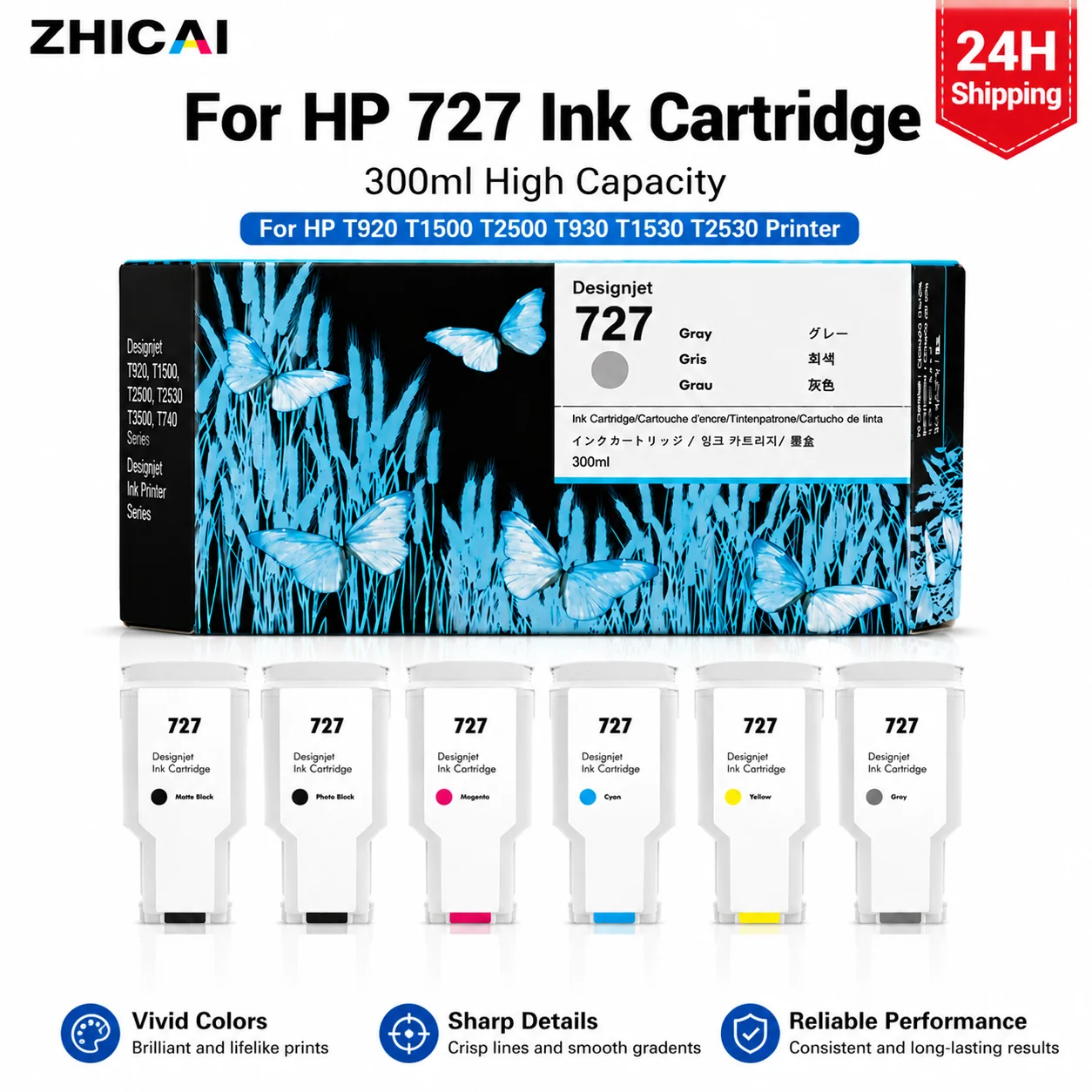 727 727XL Ink Cartridge Compatible For HP T920 T1500 T2500 T930 T1530 T2530 Printer 300ml High Quality Factory Price