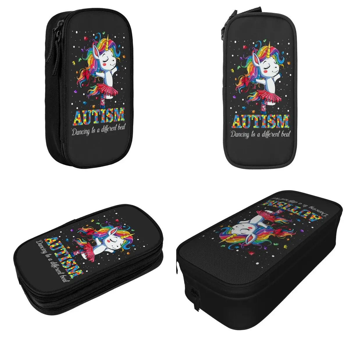 Estuches de lápices de unicornio para Autismo, caja de bolígrafos autistas encantadores, bolsa de almacenamiento grande para niñas y niños, suministros escolares