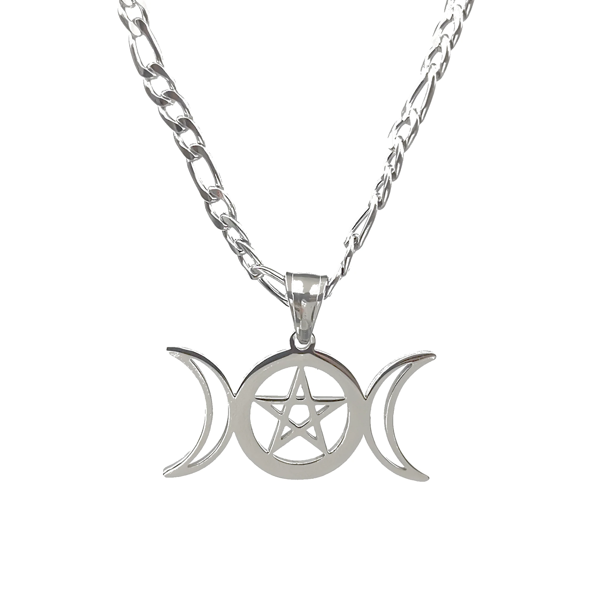 Fashion Exquisite Marchgoddess Goddess Pendant Necklace Pentagram Witch Stainless Steel Jewelry Three Moons Wizards and Pagans