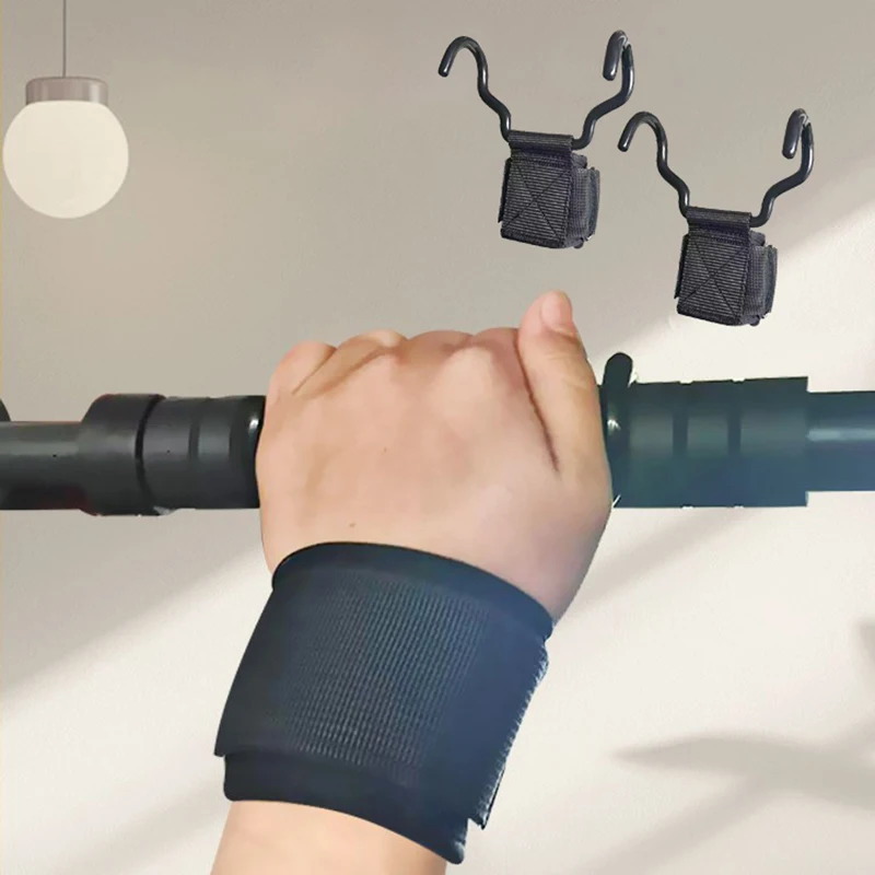 1/2Pcs Weight Lifting Strength Training Gym Gloves Widened Steel Hook Grips Straps Fitness Wrist Support Lift Strap Pull-up Hook