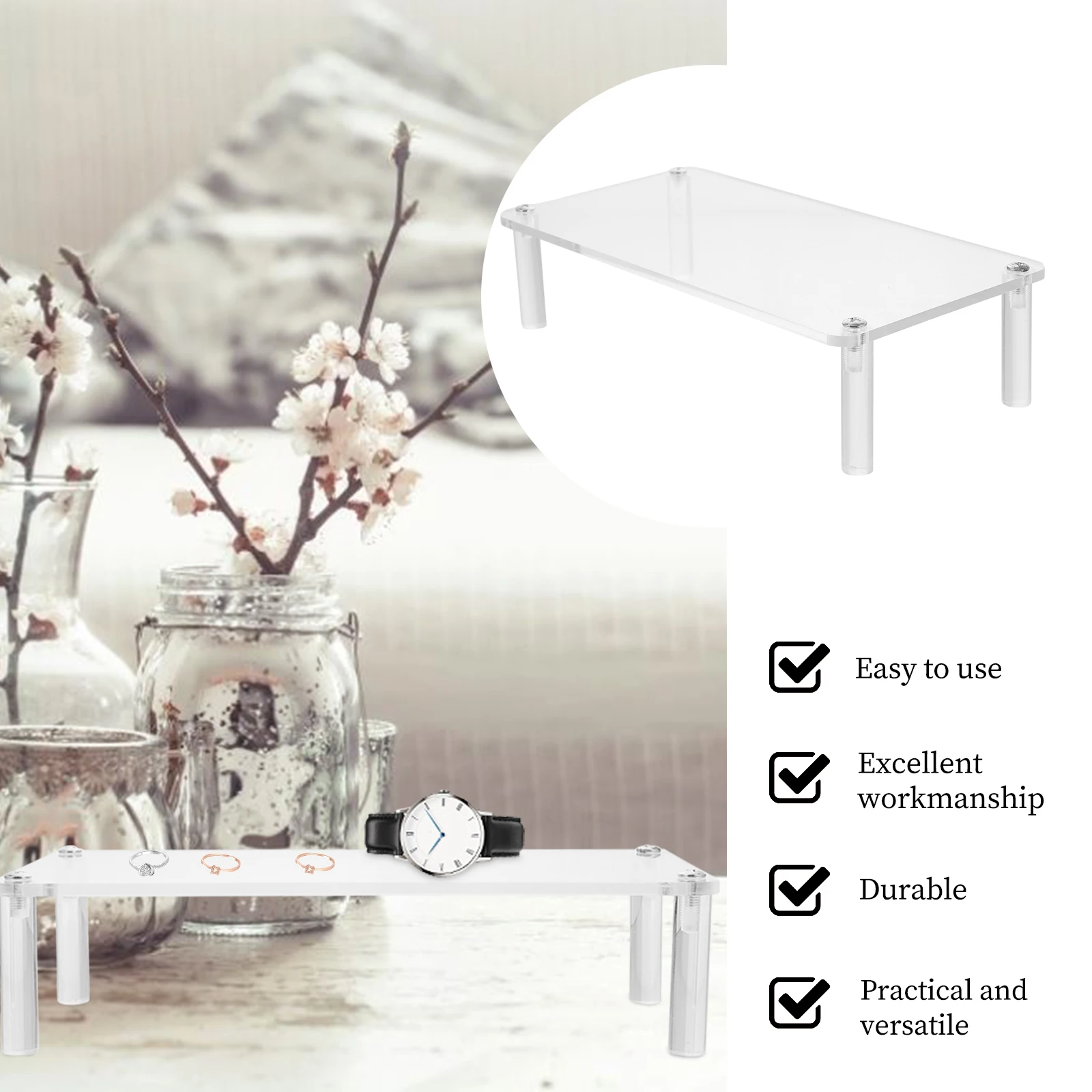 

1Pc Durable Acrylic Jewelry Display Rack Clear Watch Organizer Bracelet Holder Transparent Storage Shelf For Accessories