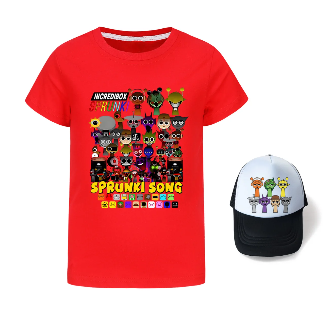 Hot Game Sprunki Camisetas Kids Cartoon Sprunky Kleding Meisjes 2025 Zomer T-shirt Jeugd Jongens Korte Mouw Tops Zonnehoed 2 stuks Pakken