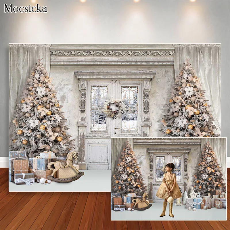 Christmas Backdrop Winter Snowflakes Photoshoot Xmas Tree Garland Decor Photo Studio Props Kids Portrait Photography Background