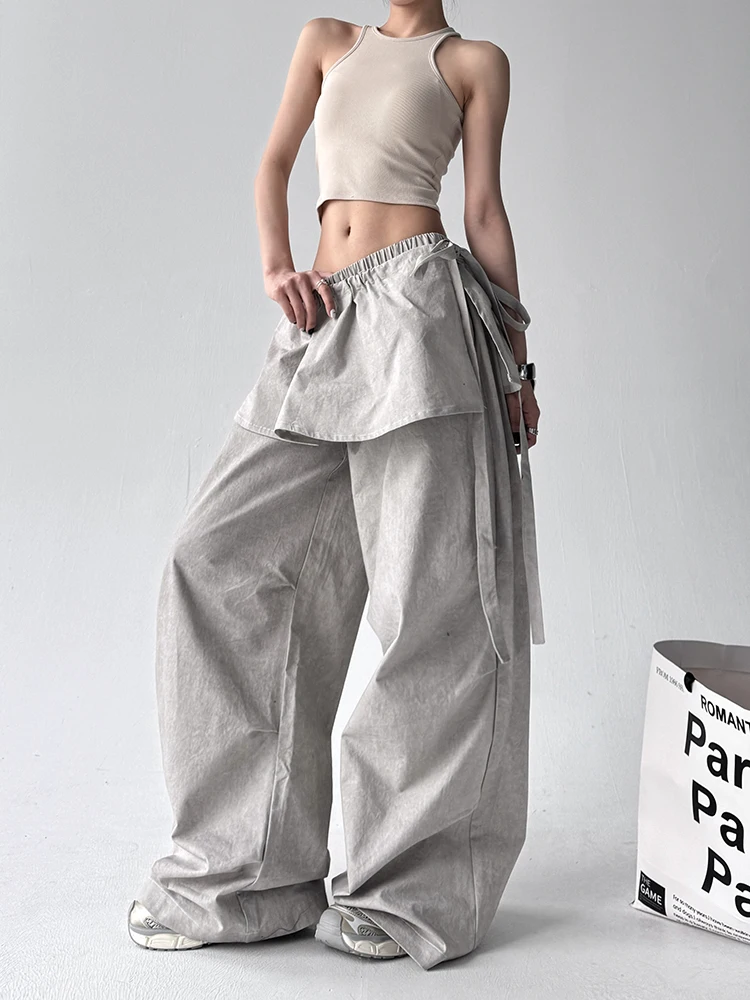 American Retro Workwear Pants Skirt for Women Summer Qui Dry Sports Wide Leg Pants Paratrooper Street Dance Pants High Wais...