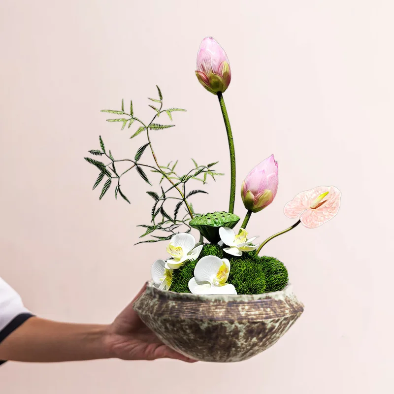 Jianshan Flower Arrangement Utensils Ceramic Tray Non Porous Hydroponic Retro Chinese Creative Indoor Entrance Desk Basin