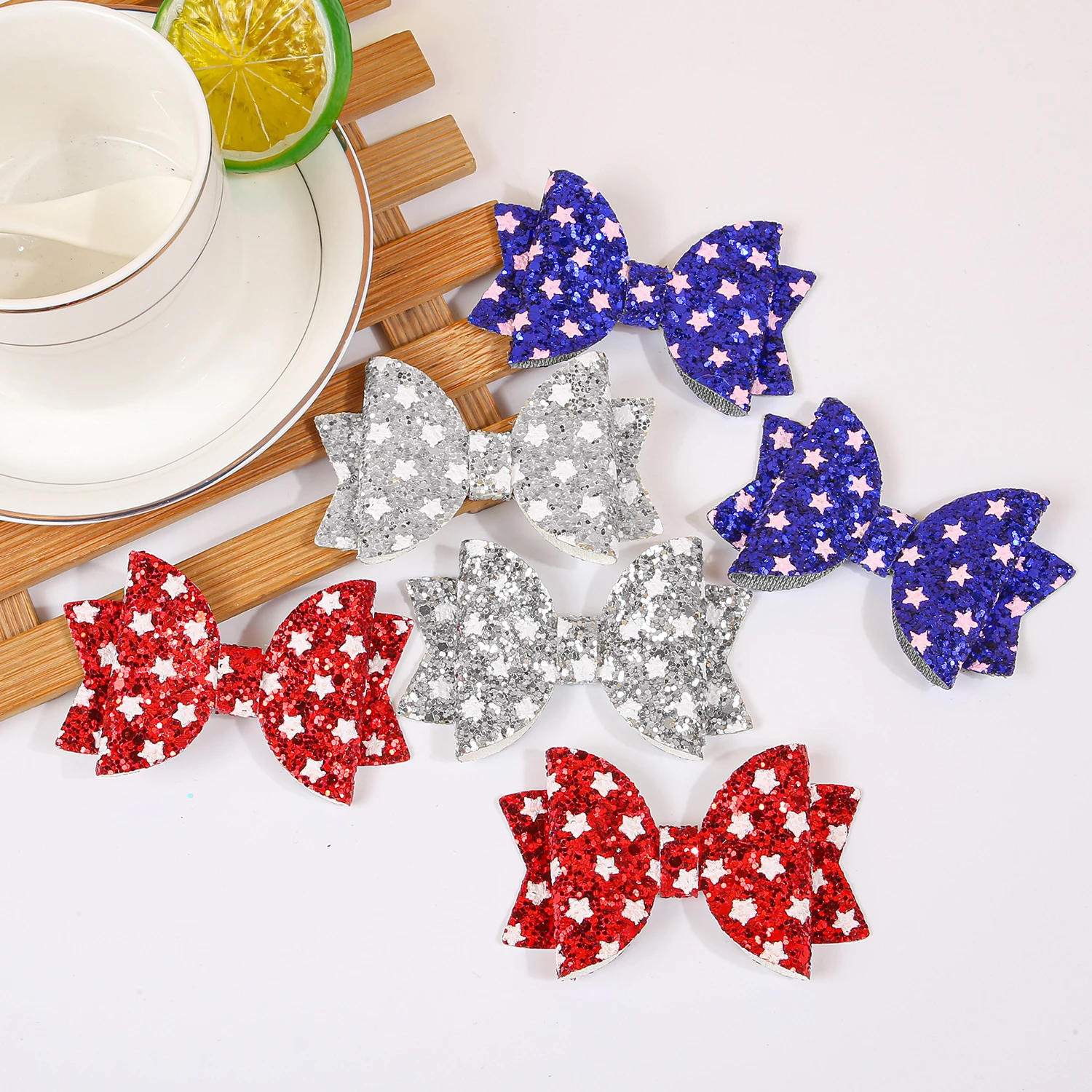 2/6pcs 3inch Star Hair Bows Girls Hair Clips Barrettes for Children Kids USA Independence Day Bows Hairpins Hair Accessories