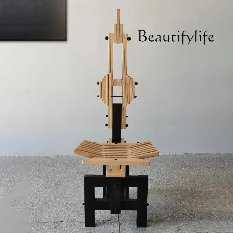 

X40 Medieval Creative Building Block Chair Designer Art Architectural Style Sculpture Solid Wood Model Room Leisure Decoration C
