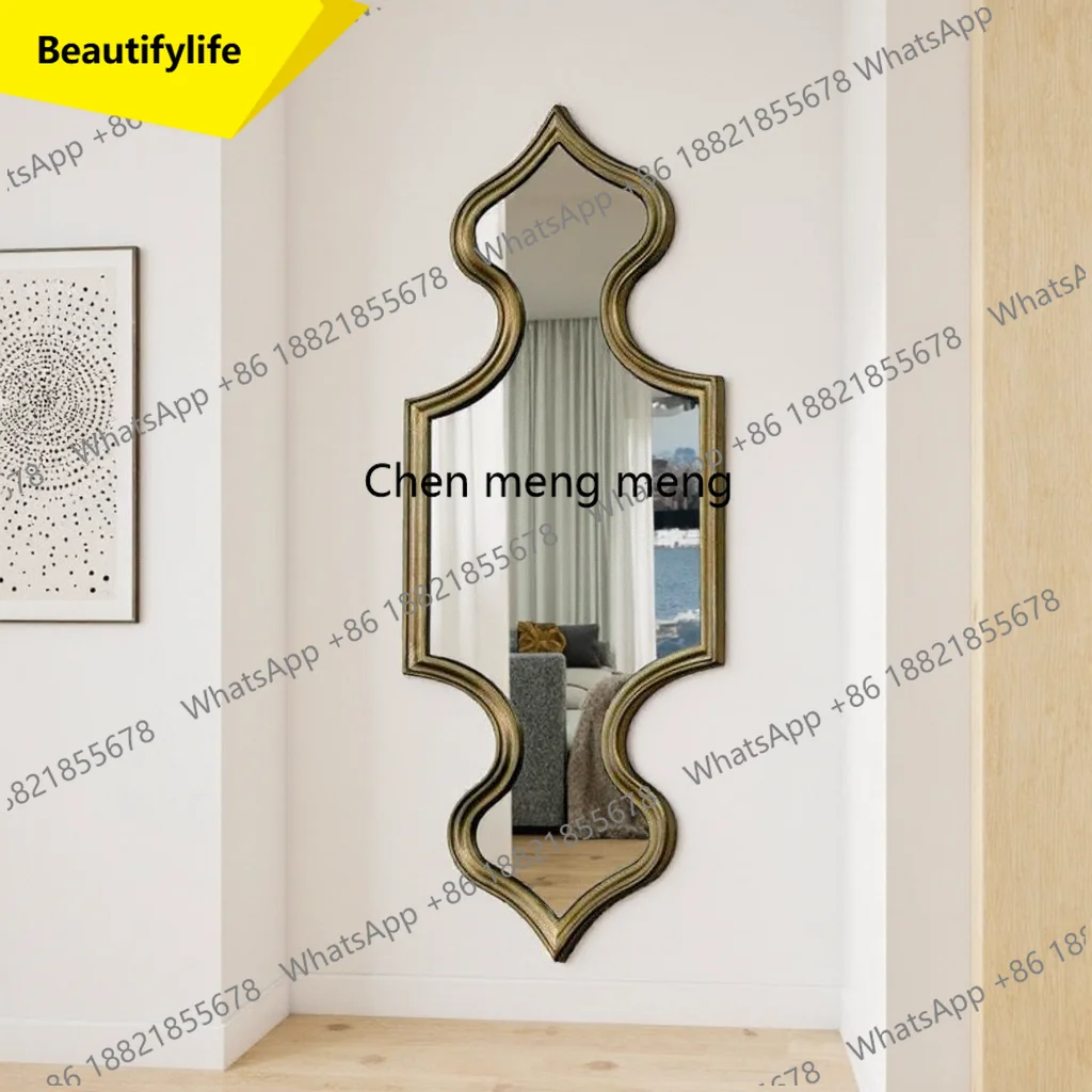 a17 Household Chinese retro decorative mirror wall hanging special-shaped narrow frame full-body mirror home designer