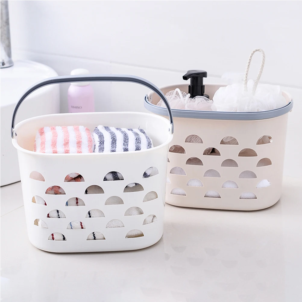 

2 pcs Plastic Bath Storage Basket Foldable Handle Large Capacity Multi-Hole Design For Kids Cosmetics Underwear Organizer