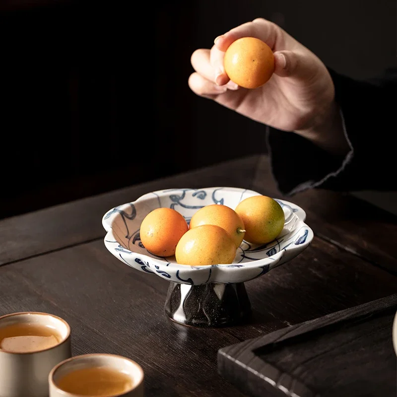 Light luxury coffee table high-footed refreshment plate fruit plate living room household fruit plate ceramic offering to Buddha