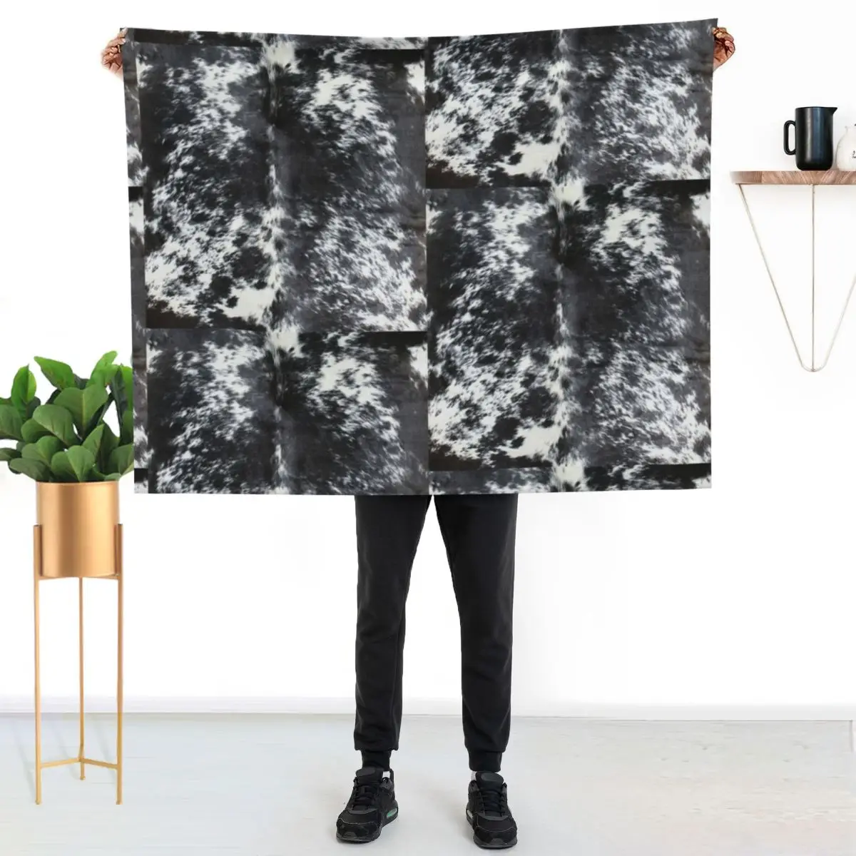 Cowhide Black and White | Texture Throw Blanket Hair anime cosplay anime for winter Multi-Purpose Giant Sofa Blankets